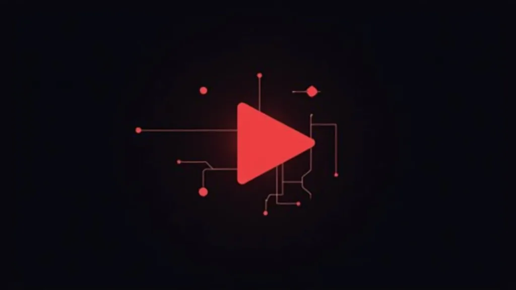 AI alat za automatizaciju web dizajna - crveni simbol za reprodukciju sa elektronskom mrežom