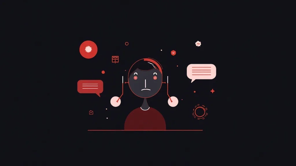 Ilustracija čoveka sa slušalicama okruženog AI ikonama i porukama za automatizaciju web copywritinga i dizajna