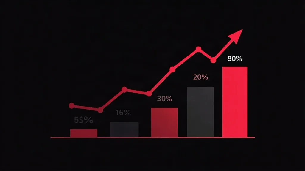 Grafikon rasta povrata ulaganja sa stupcima koji pokazuju povećanje od 55% do 80% i trendom voshodjaščej linije