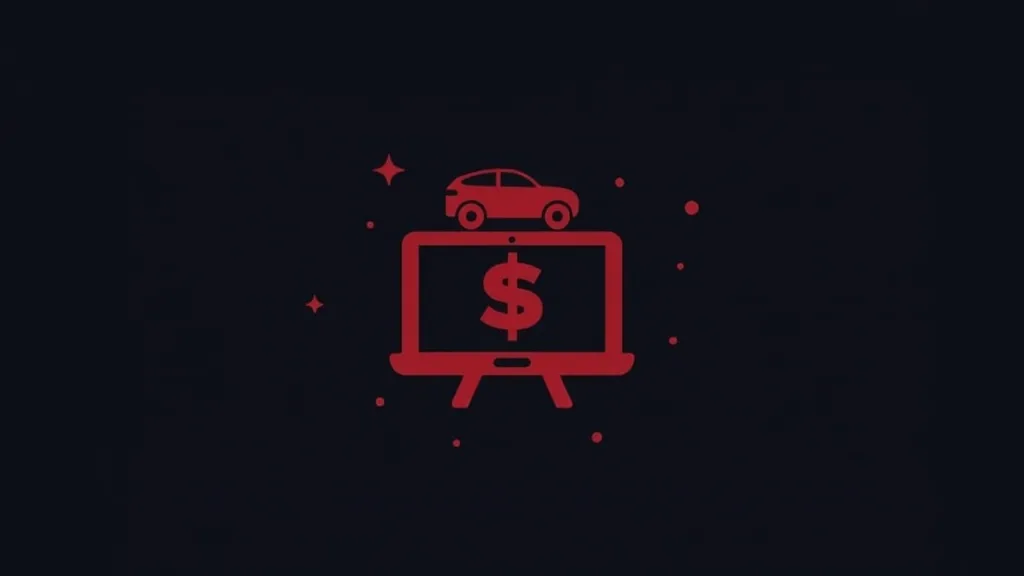 Digitalni marketing cena - laptop sa simbolom dolara i automobilom na crnoj pozadini