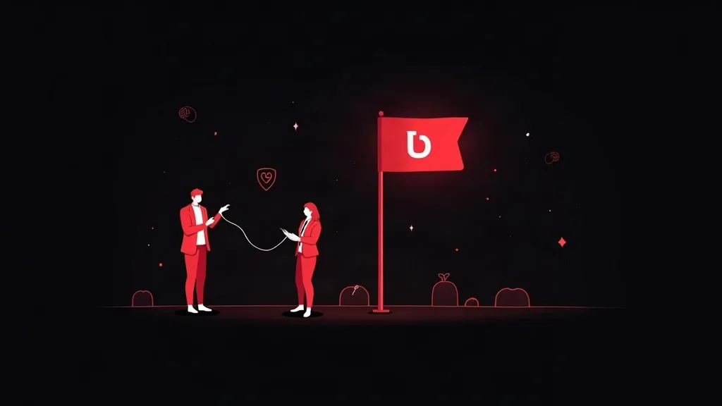 Dva profesionalca u crvenom postavljaju flag simbola "b" - ilustracija strategije pronalaženja klijenata bez oglasa