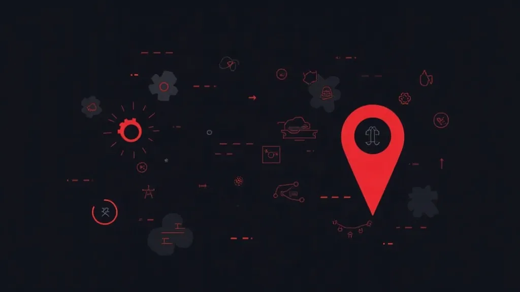 Crvena lokacijska oznaka sa ikona lokalnog biznisa i rešetkom -Local SEO strategija