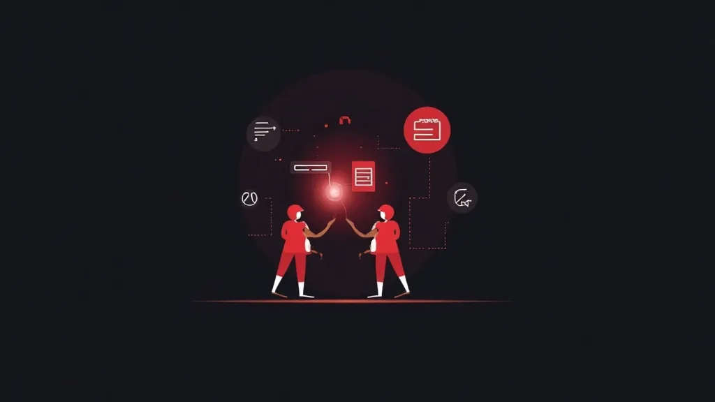 Dva poslovnjaka razmenjuju podatke sa marketing automation ikonama - email, kalendar i alati za automaciju procesa.
