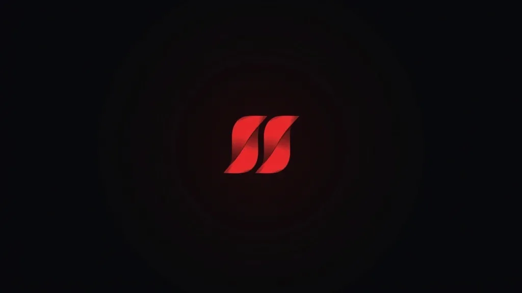 Crveni logo sa dvema zagradama na crnoj pozadini - primjer vizuelnog identiteta brenda